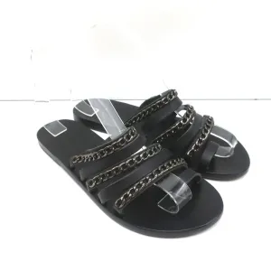 Ancient Greek Sandals Niki Chains Slide Sandals Black Leather Size 37
