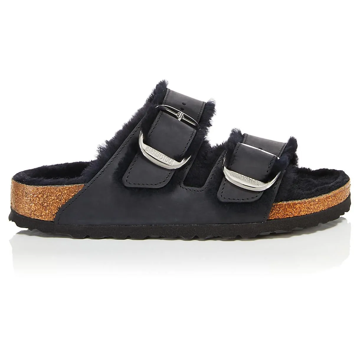 Arizona Big Buckle Shearling Mens Leather Footbed Slide Sandals