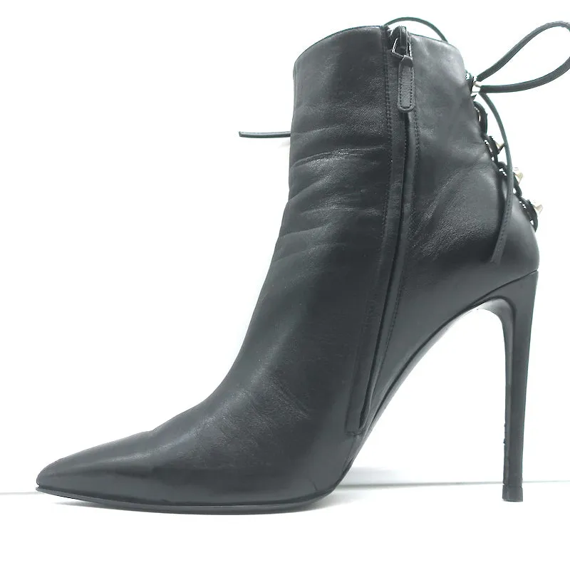 Balenciaga Giant Stud Lace-Up Back Ankle Boots Black Leather Size 40