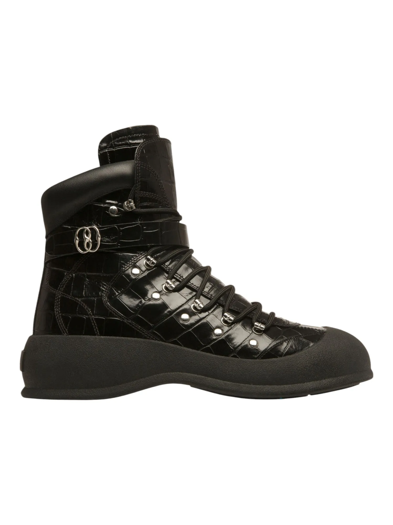 Bally Clyff 6304656 Men's Black Crocodile Embossed Leather Boots
