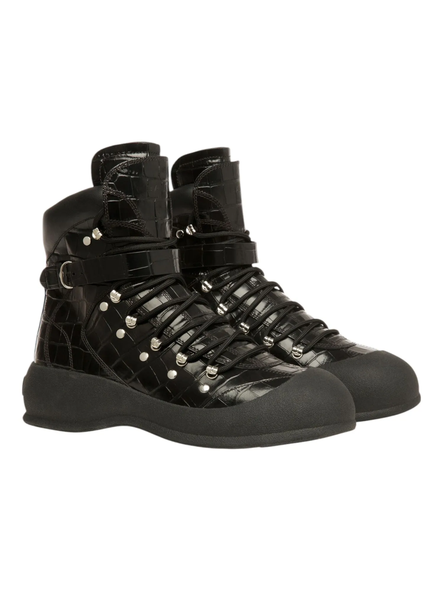 Bally Clyff 6304656 Men's Black Crocodile Embossed Leather Boots