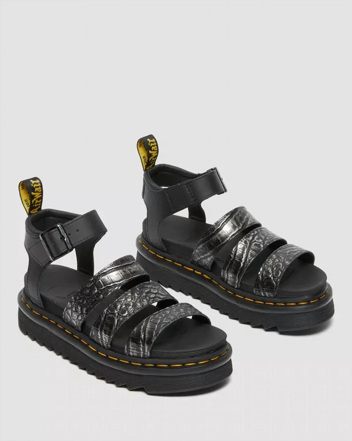 Blaire Women's Wild Croc Leather Sandals In Grey