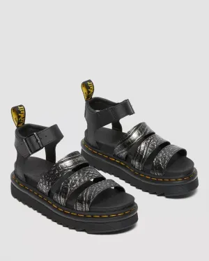 Blaire Women's Wild Croc Leather Sandals In Grey