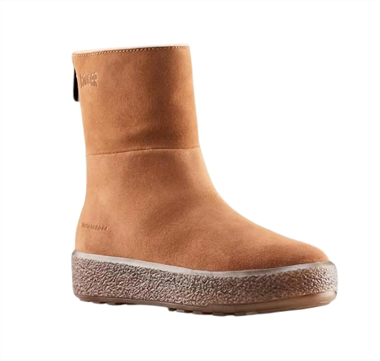 Button Lambswool Bootie In Oak Suede