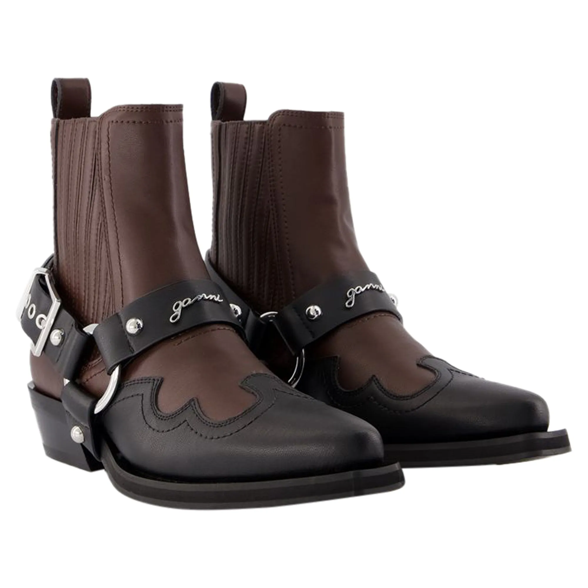 Chelsea Western Boots - Ganni - Synthetic Leather - Black