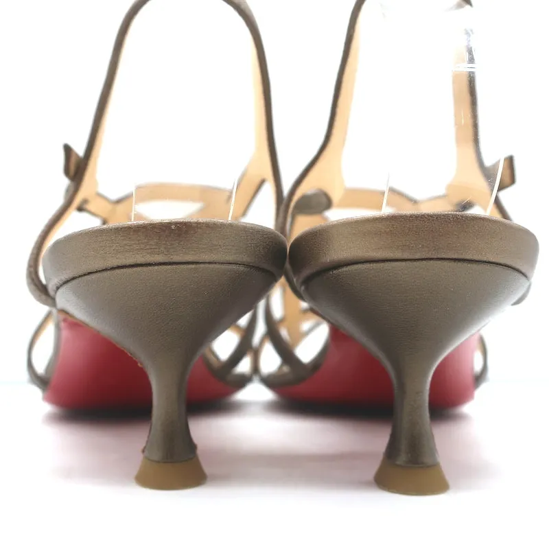 Christian Louboutin Cutout Kitten Heel Slingback Sandals Bronze Leather Size 38