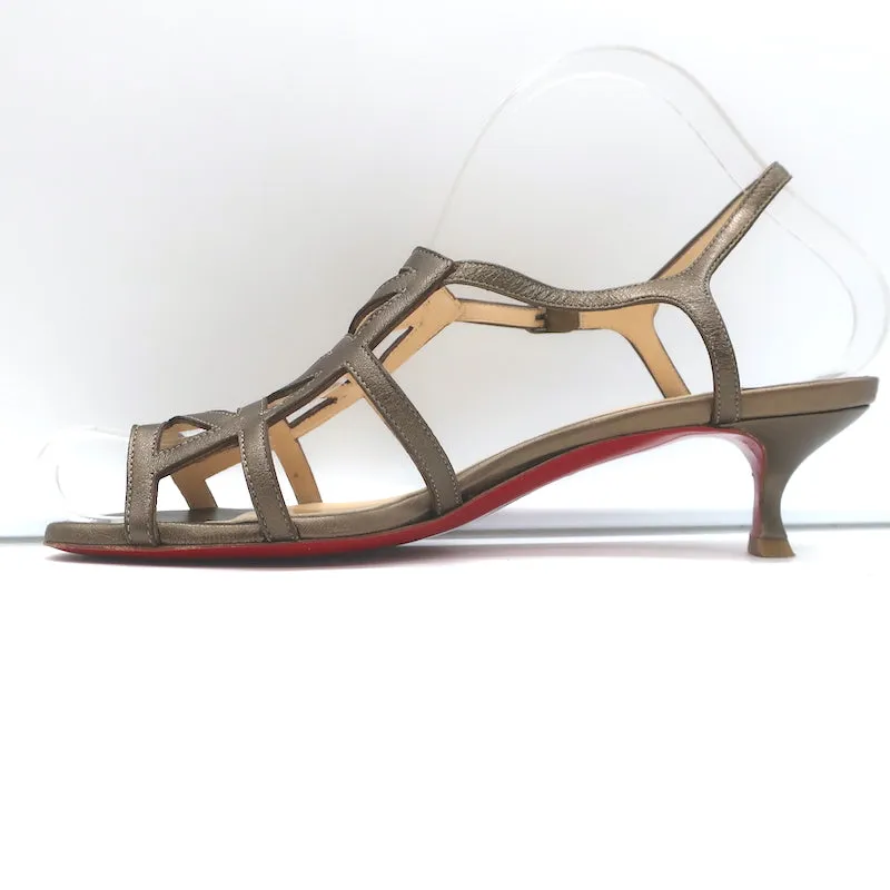 Christian Louboutin Cutout Kitten Heel Slingback Sandals Bronze Leather Size 38