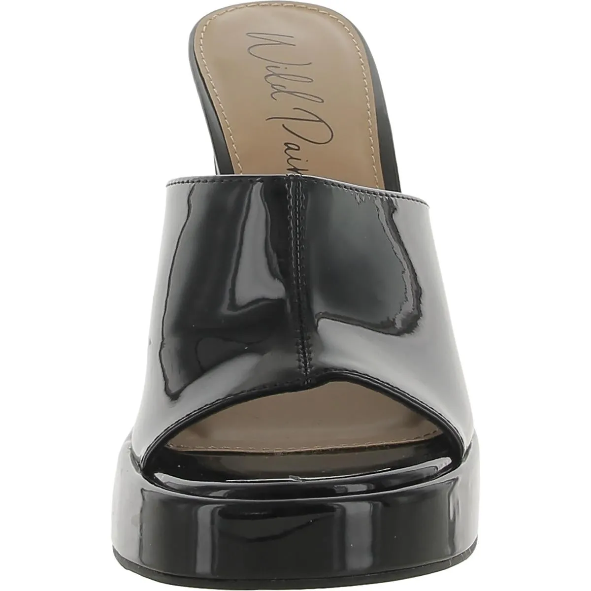Clohve Womens Patent Peep-Toe Mule Sandals