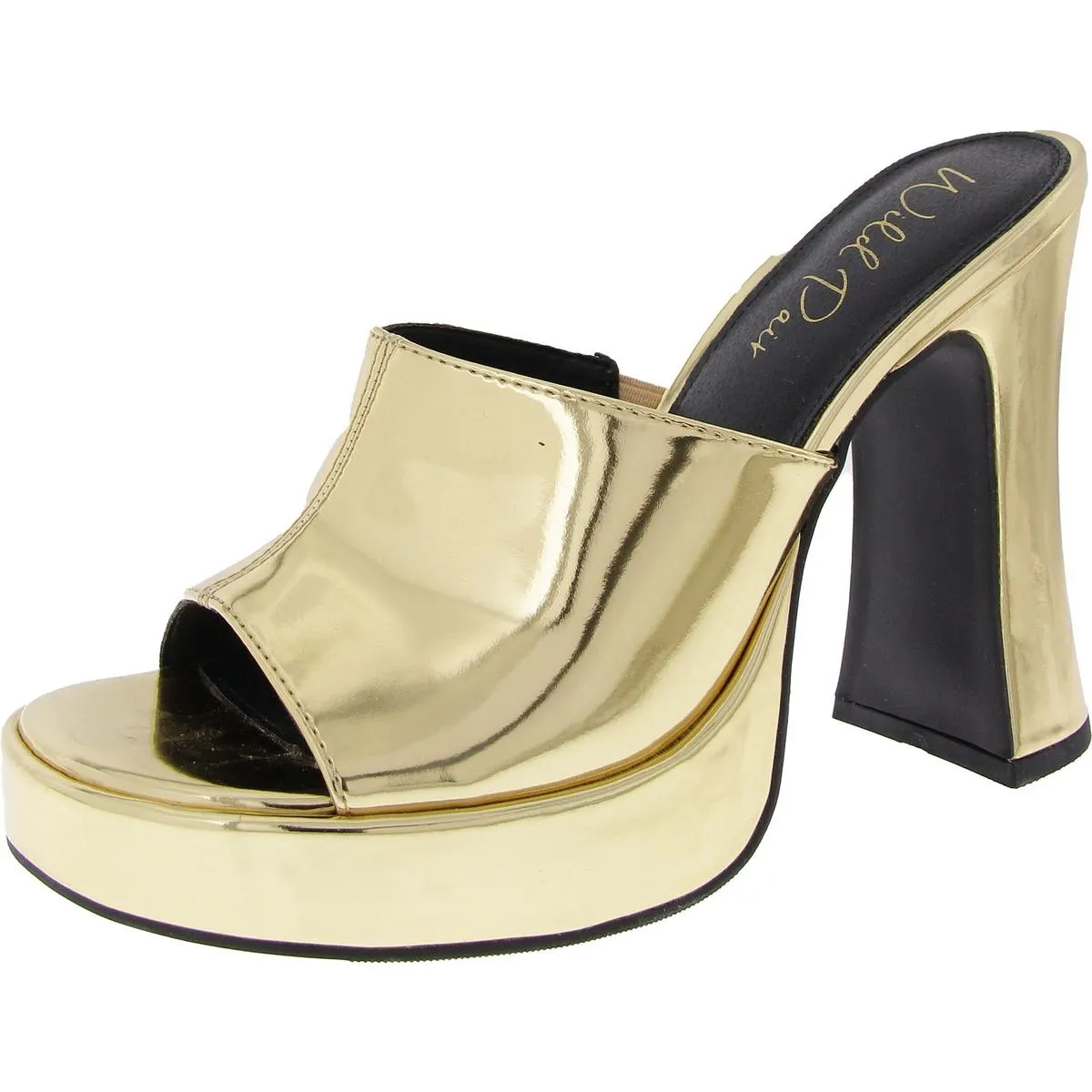 Clohve Womens Patent Peep-Toe Mule Sandals
