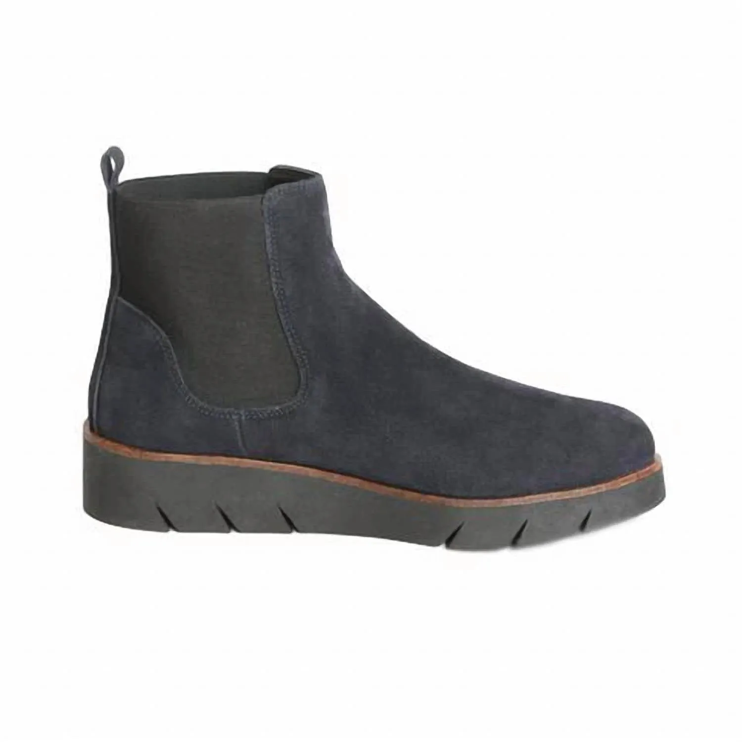 Coral Suede Wedge Booties In Dark Blue