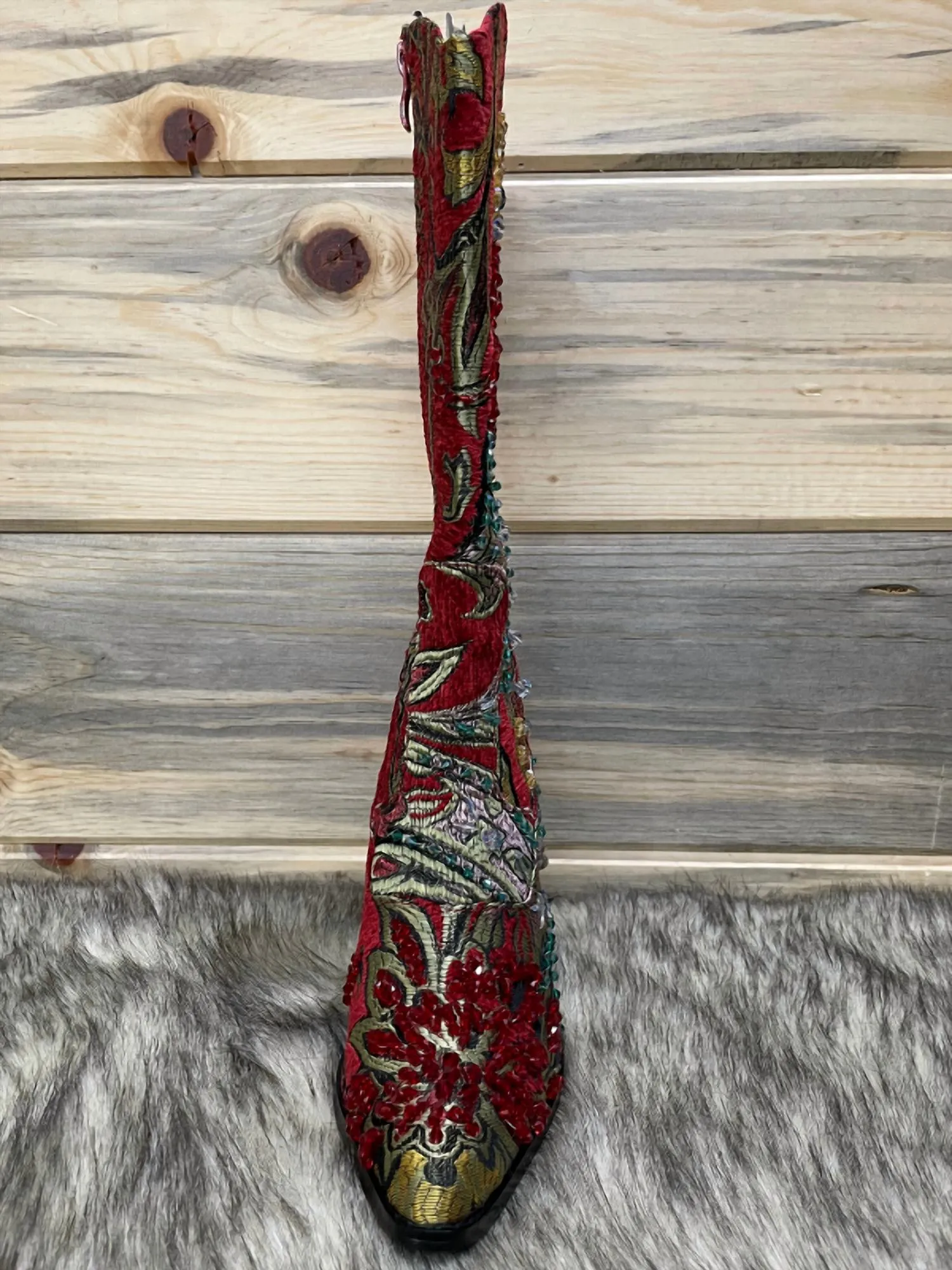 Crystal Embellished Boot In Red