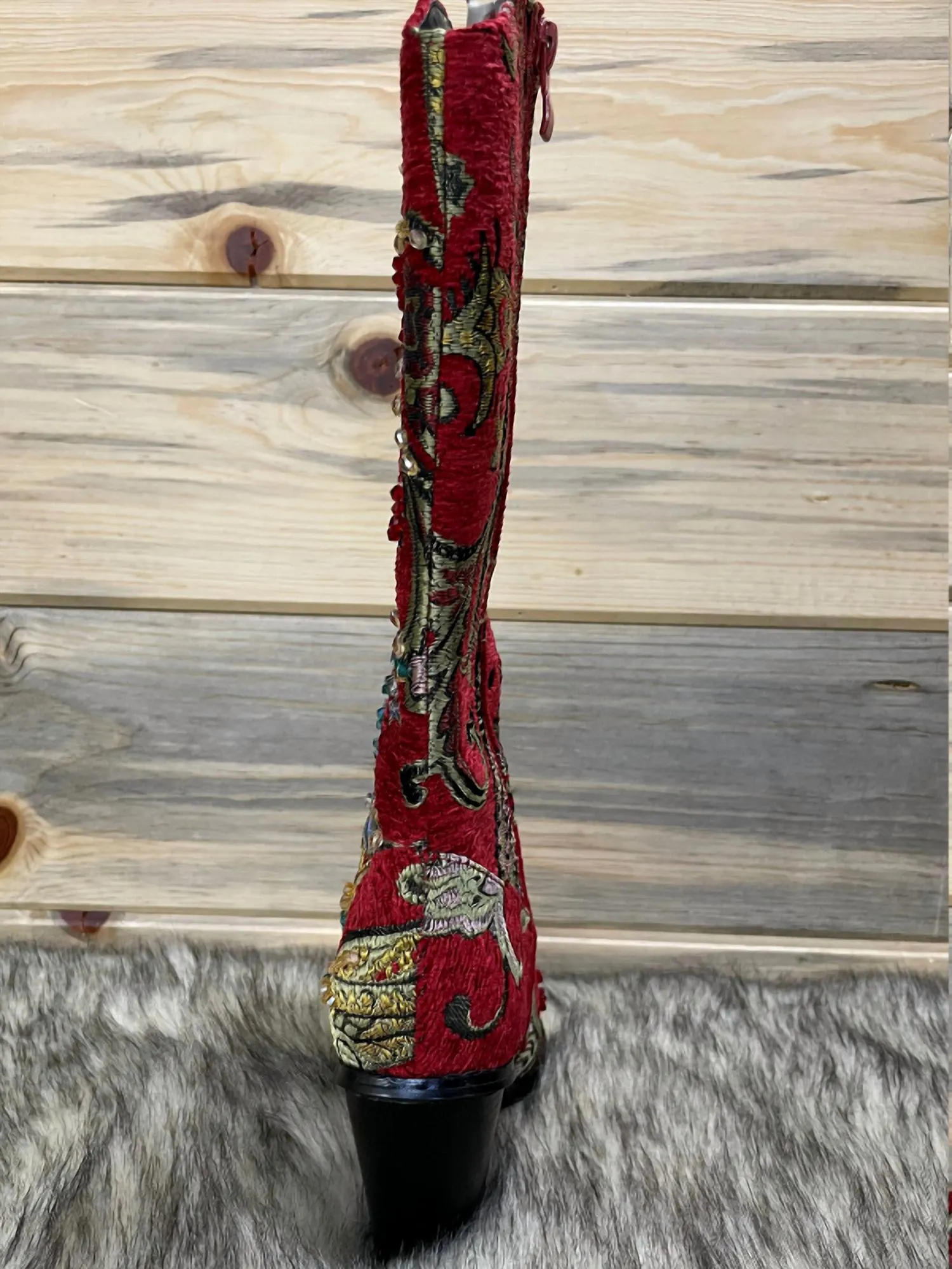Crystal Embellished Boot In Red
