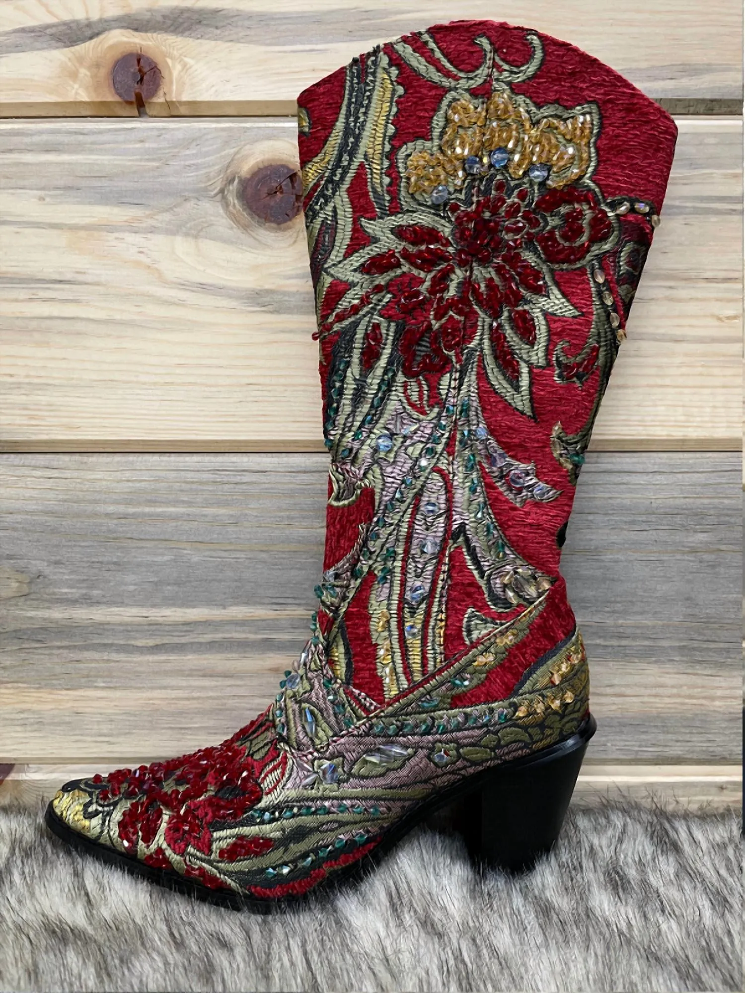 Crystal Embellished Boot In Red