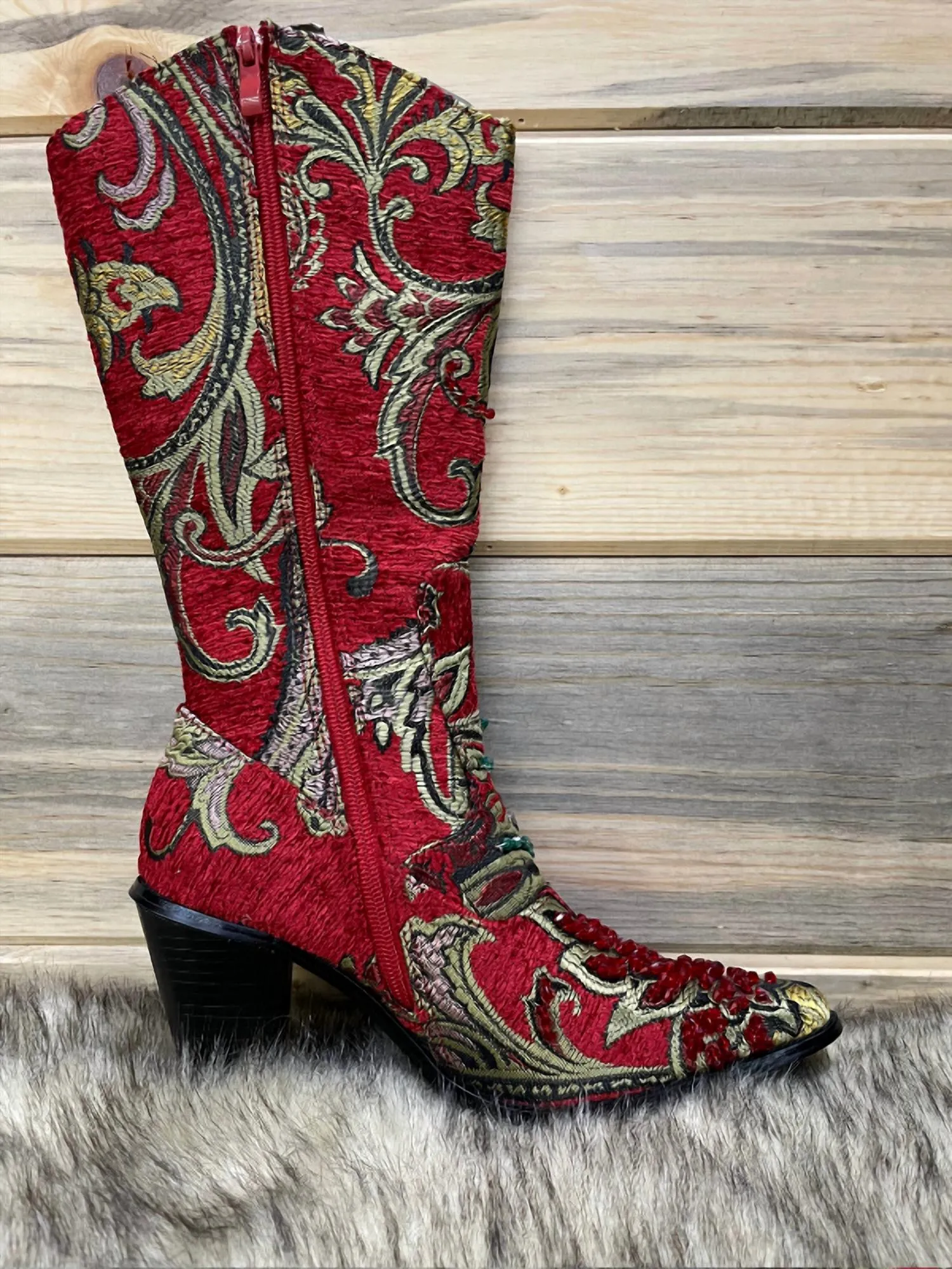 Crystal Embellished Boot In Red