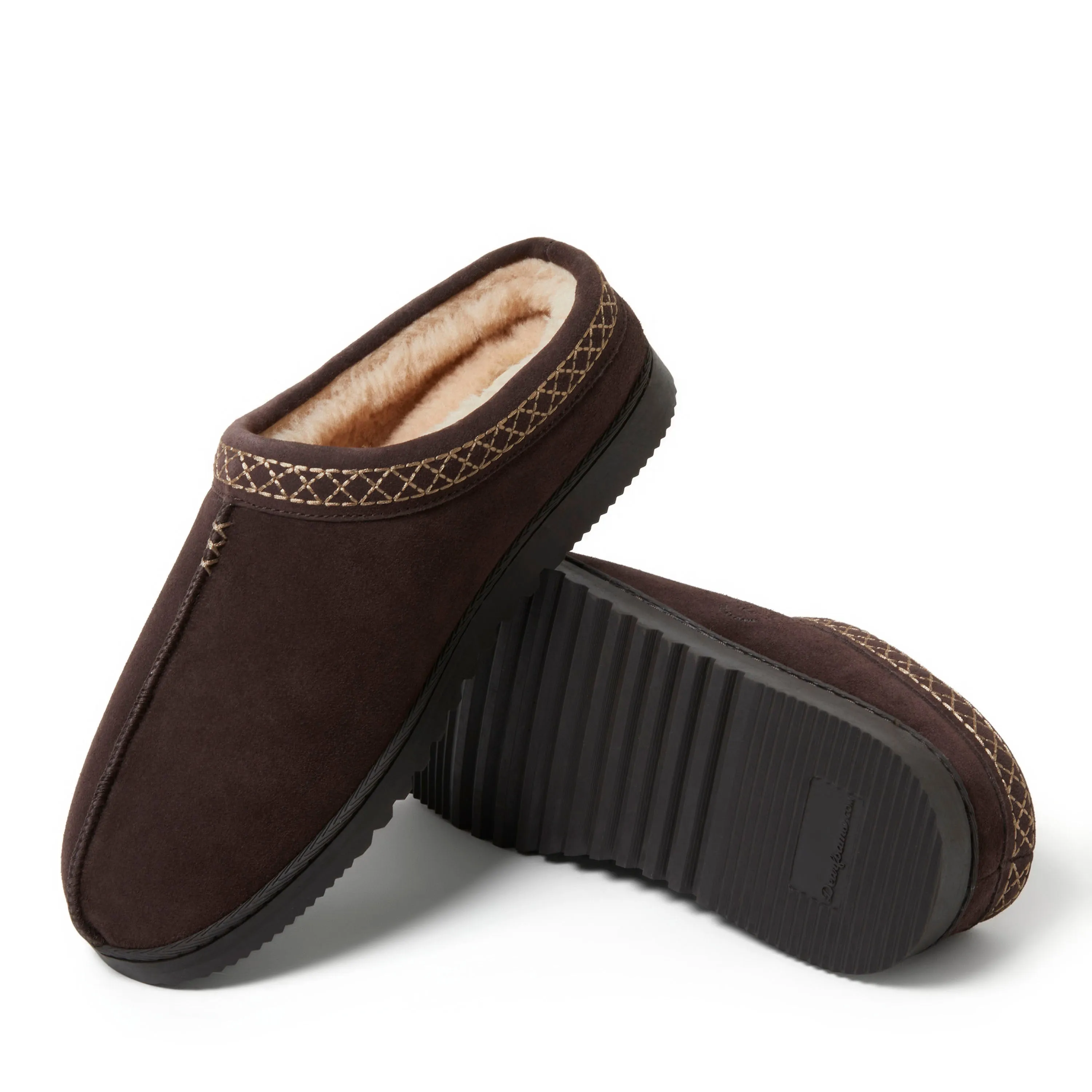 Dearfoams Dean Genuine Suede Clog Slipper with Embroidery