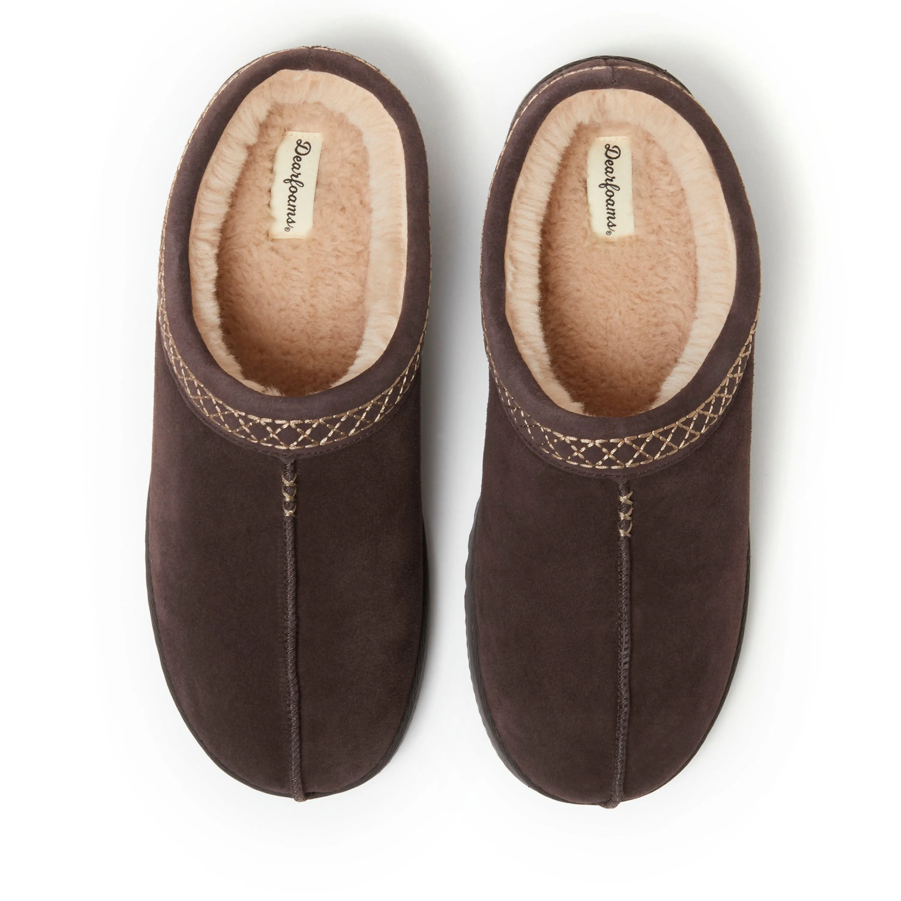 Dearfoams Dean Genuine Suede Clog Slipper with Embroidery