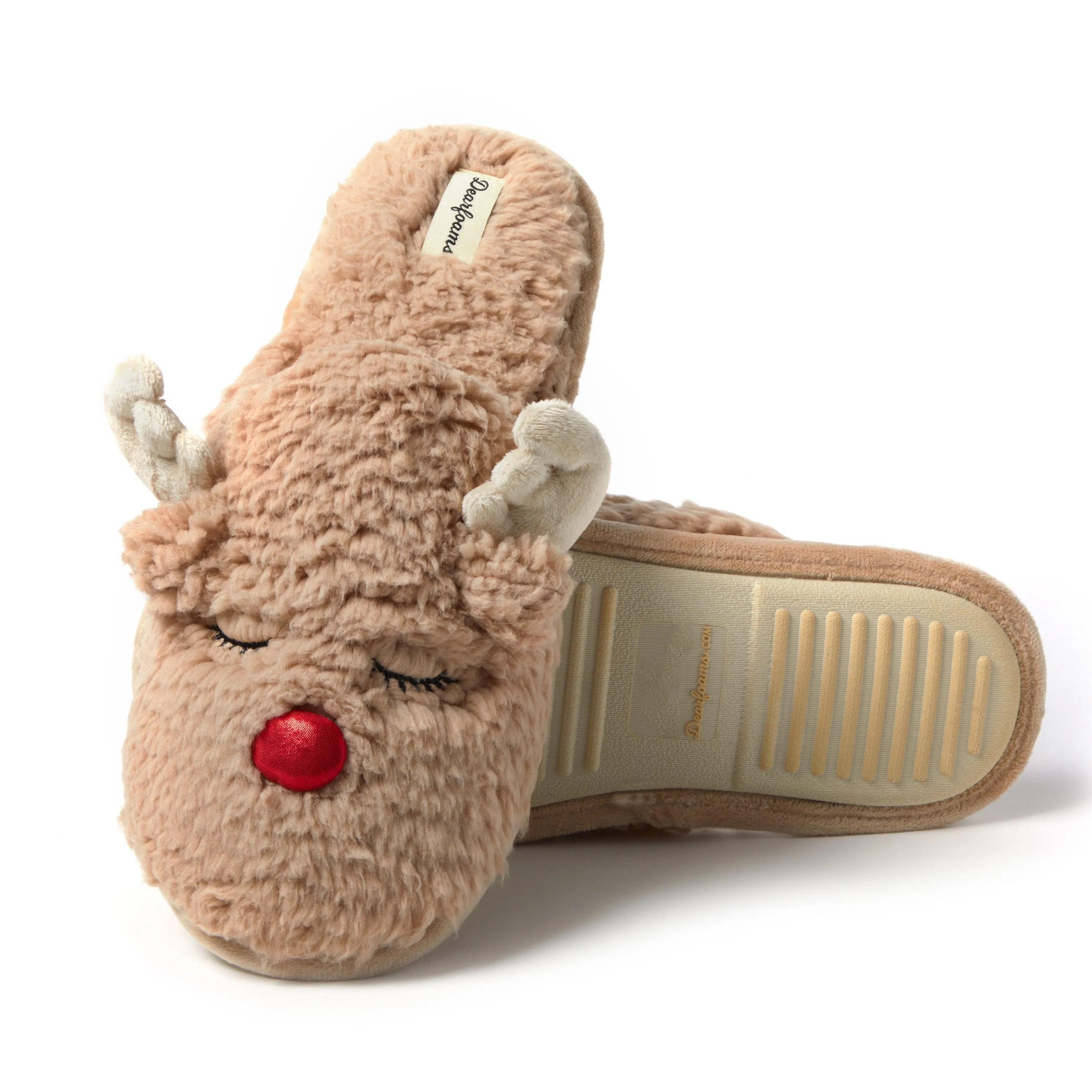 Dearfoams Men's Holiday Novelty Christmas Reindeer Scuff Slipper