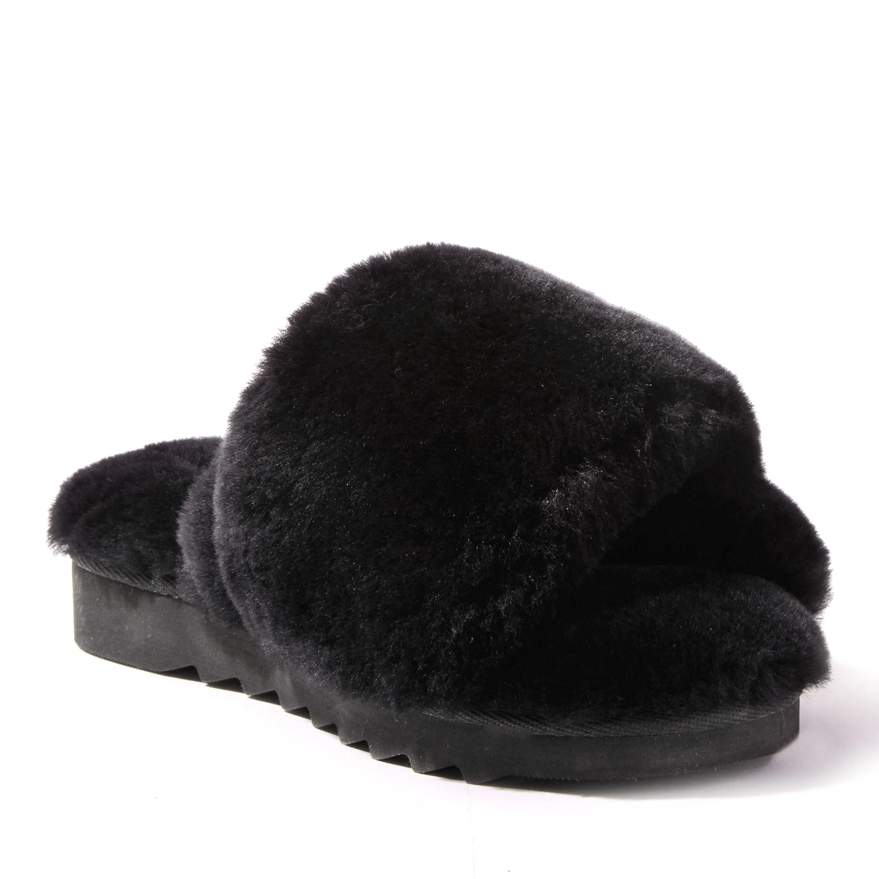 EZ Feet Women's Genuine Shearling Wide X-Band Slide Slipper