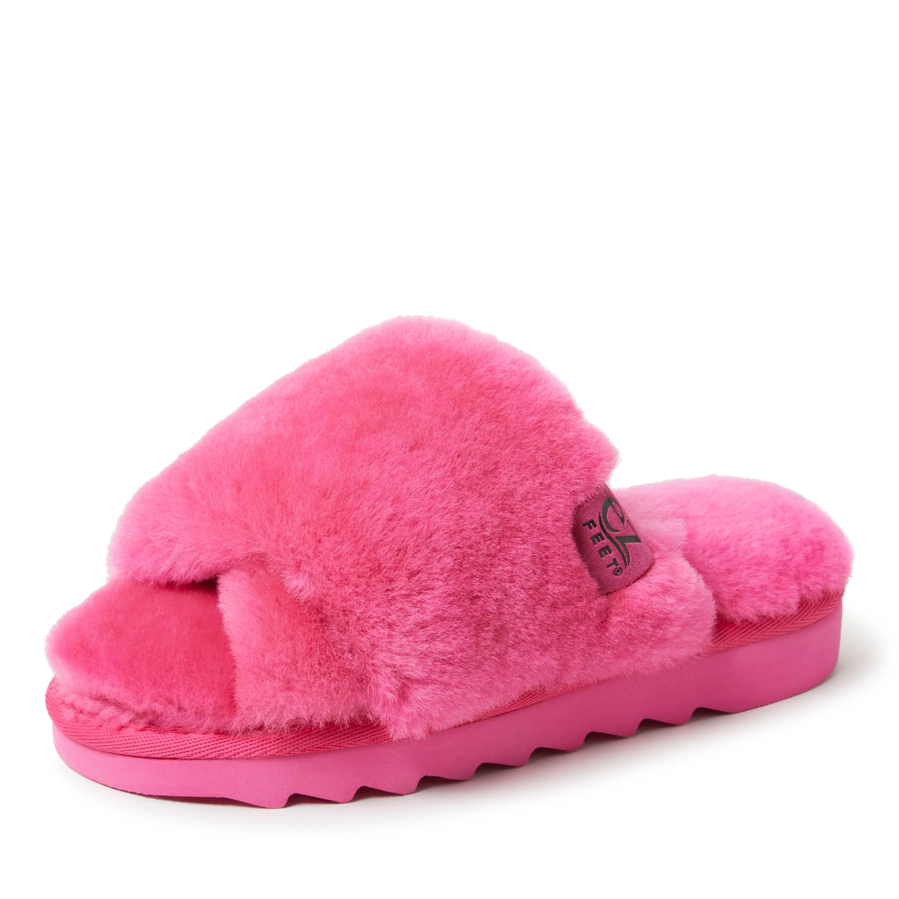 EZ Feet Women's Genuine Shearling Wide X-Band Slide Slipper