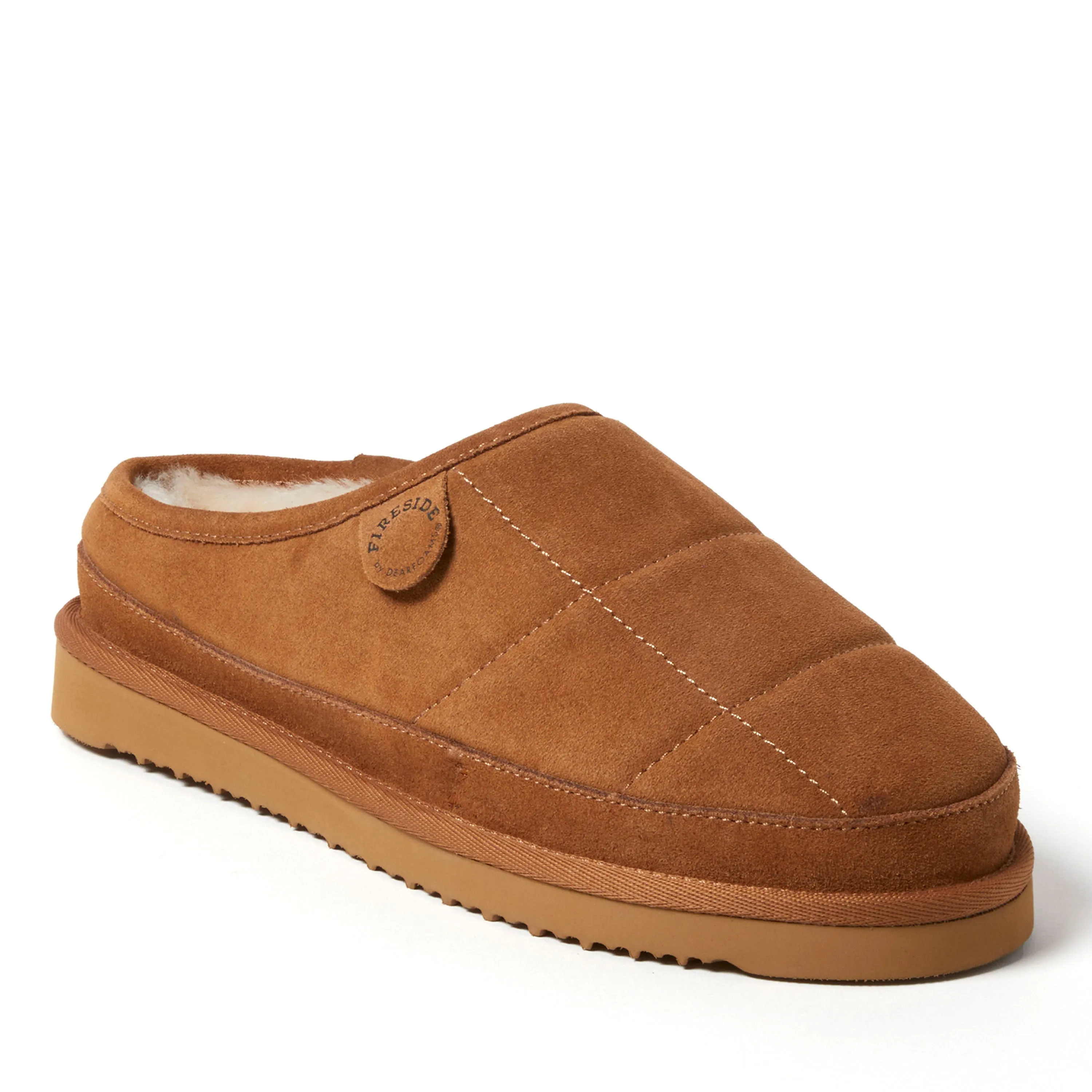 Fireside by Dearfoams Men's Grafton Quilted Genuine Shearling Clog Slipper