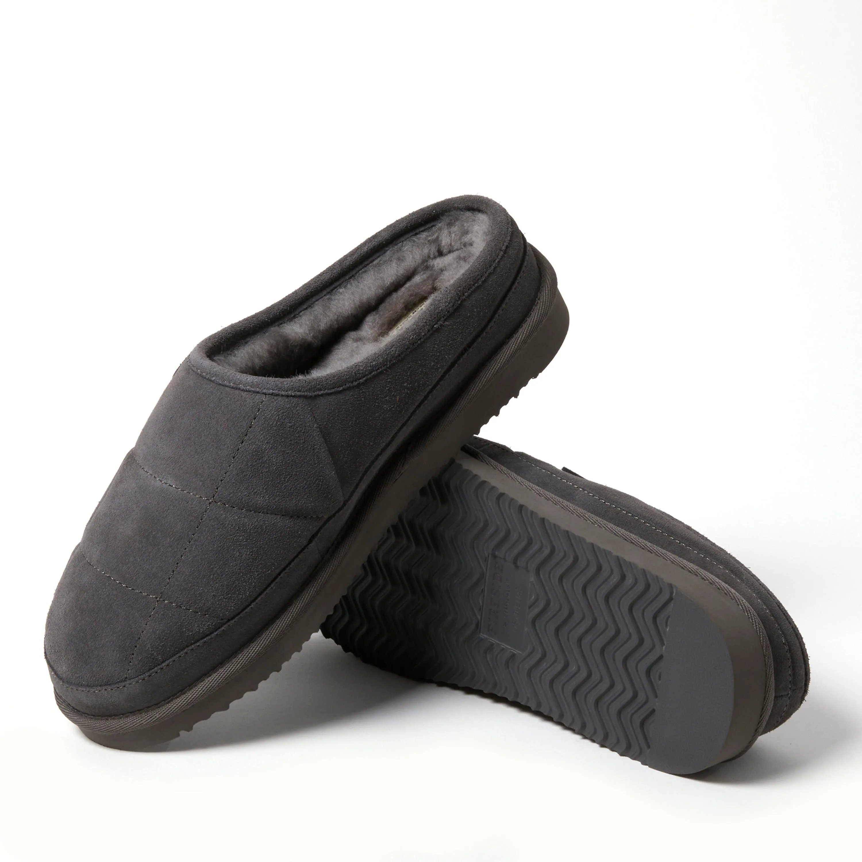 Fireside by Dearfoams Men's Grafton Quilted Genuine Shearling Clog Slipper