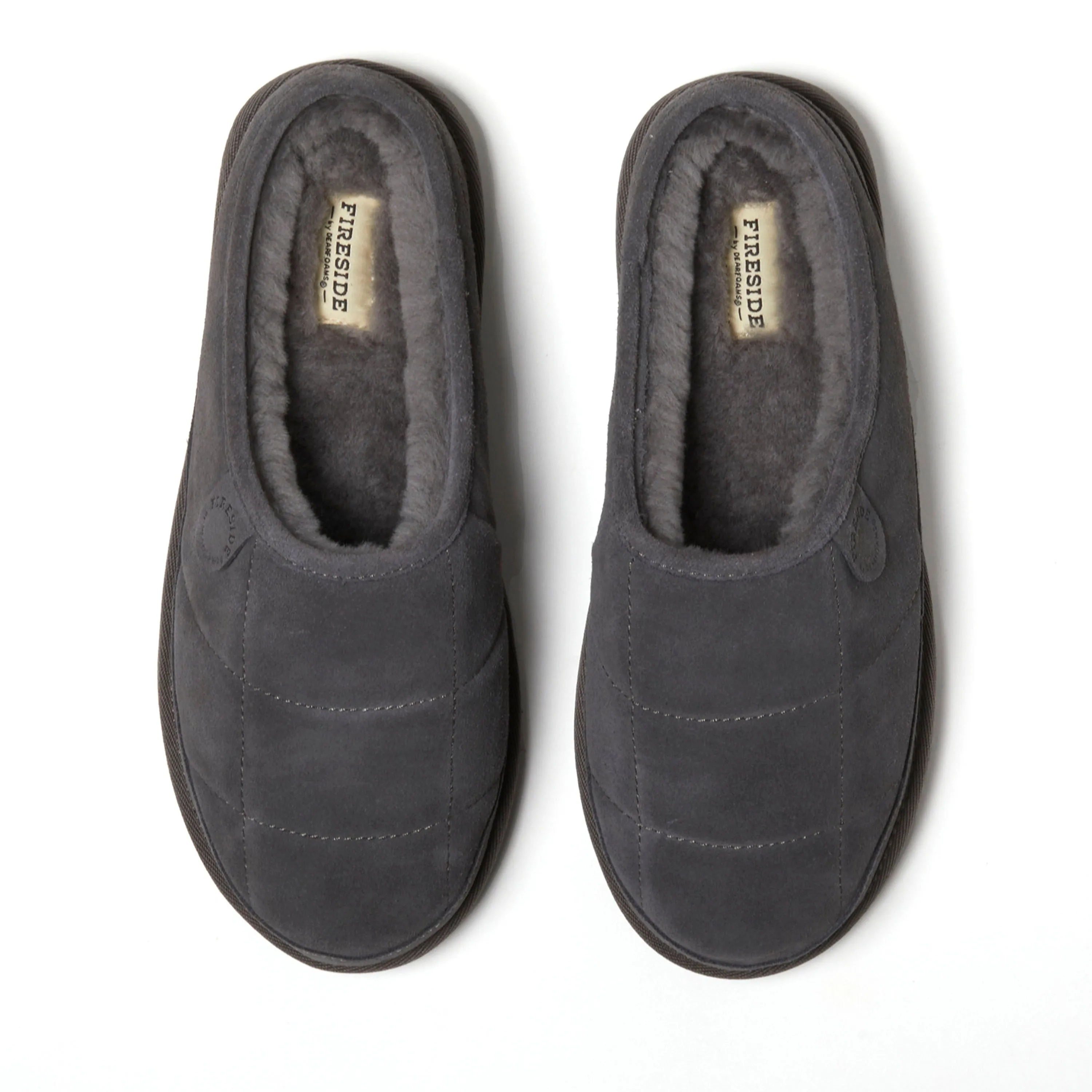 Fireside by Dearfoams Men's Grafton Quilted Genuine Shearling Clog Slipper