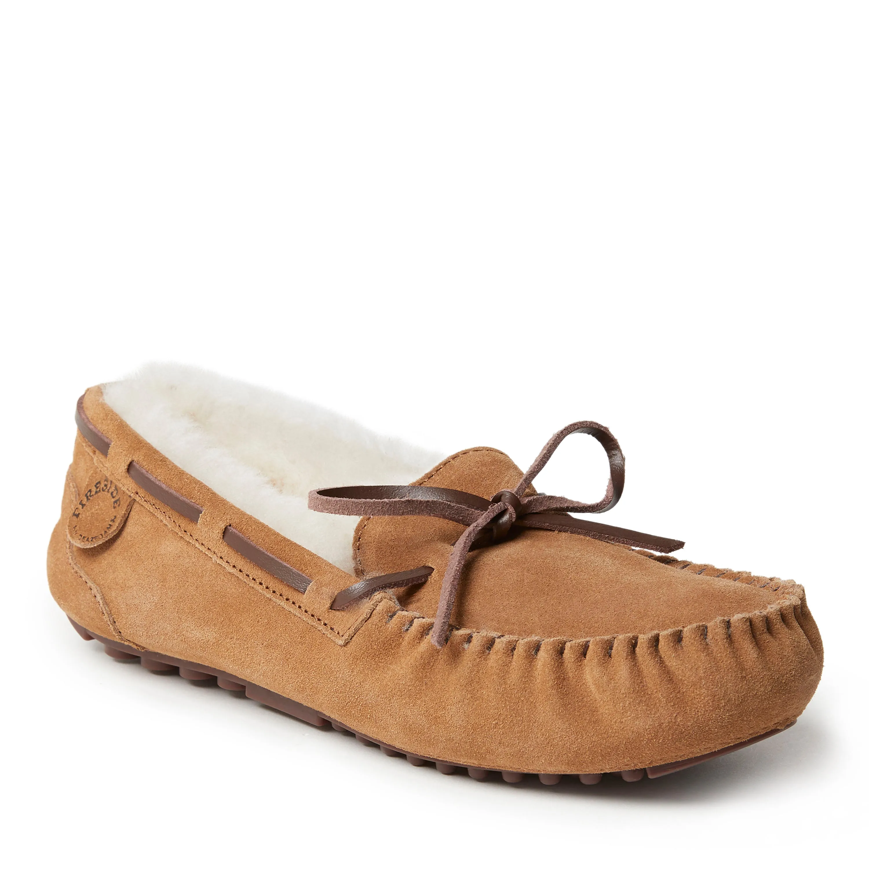 Fireside By Dearfoams Women's Victoria Genuine Shearling Moccasin with Tie