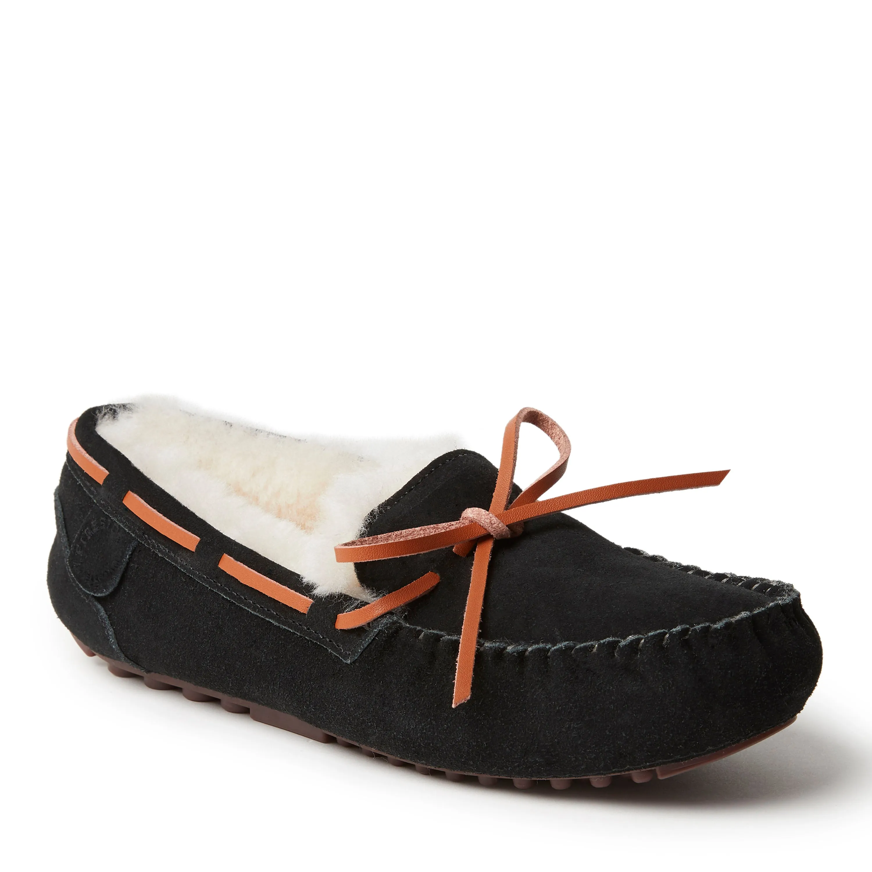 Fireside By Dearfoams Women's Victoria Genuine Shearling Moccasin with Tie
