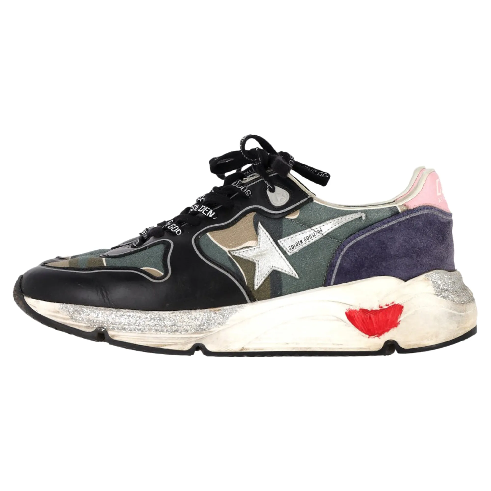 Golden Goose Running Sole Camouflage Sneakers in Multicolor Leather and Canvas