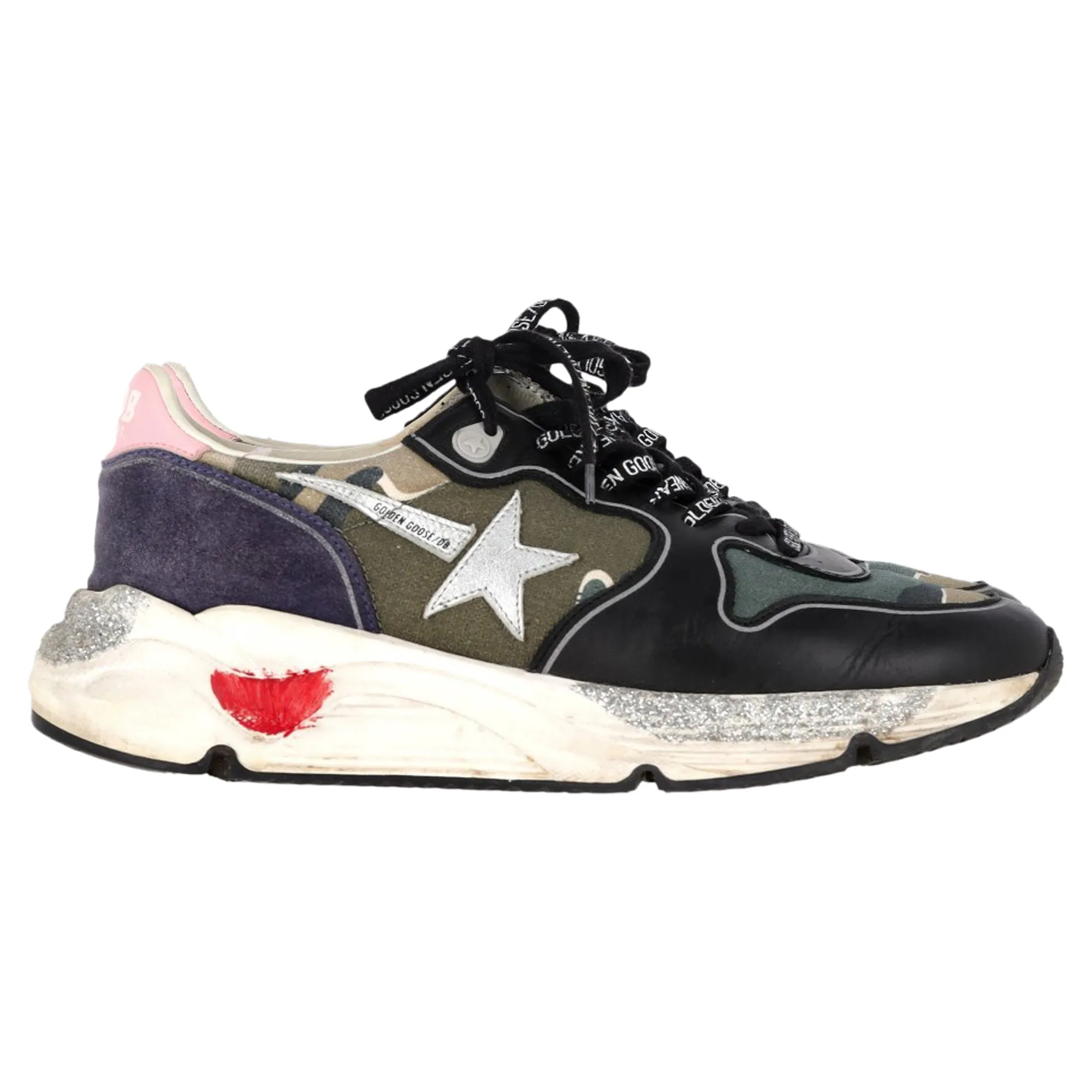 Golden Goose Running Sole Camouflage Sneakers in Multicolor Leather and Canvas