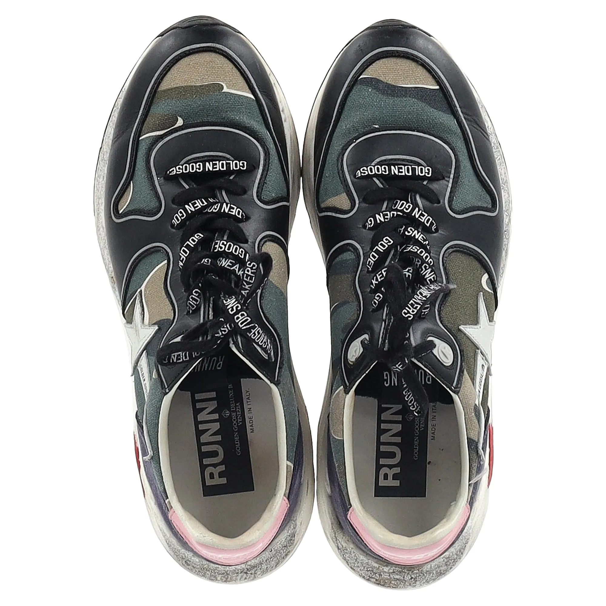 Golden Goose Running Sole Camouflage Sneakers in Multicolor Leather and Canvas
