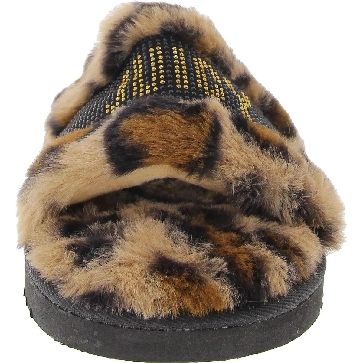 JCHALO Womens Logo Faux Fur Slide Slippers