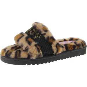 JCHALO Womens Logo Faux Fur Slide Slippers