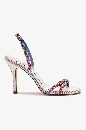 Larroudé x Jonathan Cohen Annie Sandal In White and Rainbow Leather