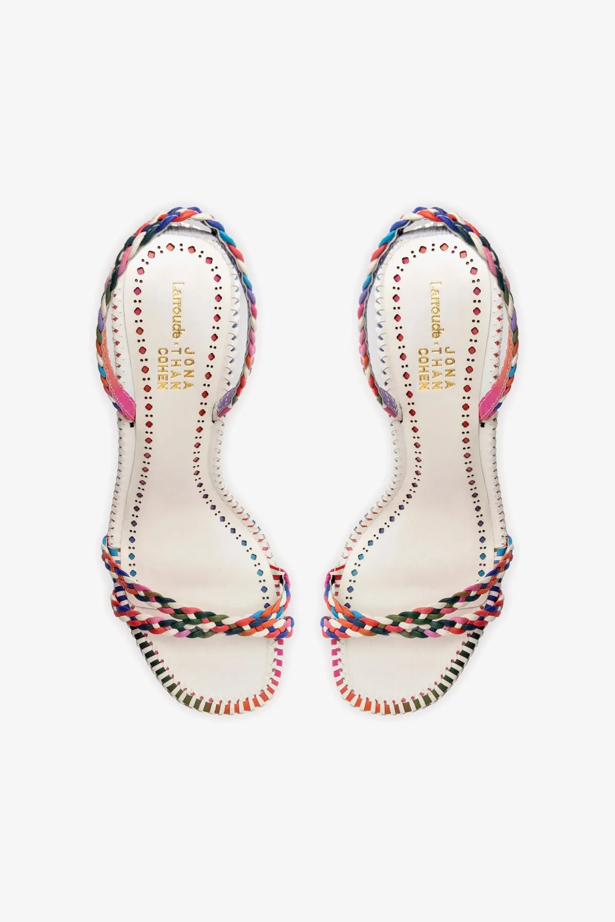 Larroudé x Jonathan Cohen Annie Sandal In White and Rainbow Leather