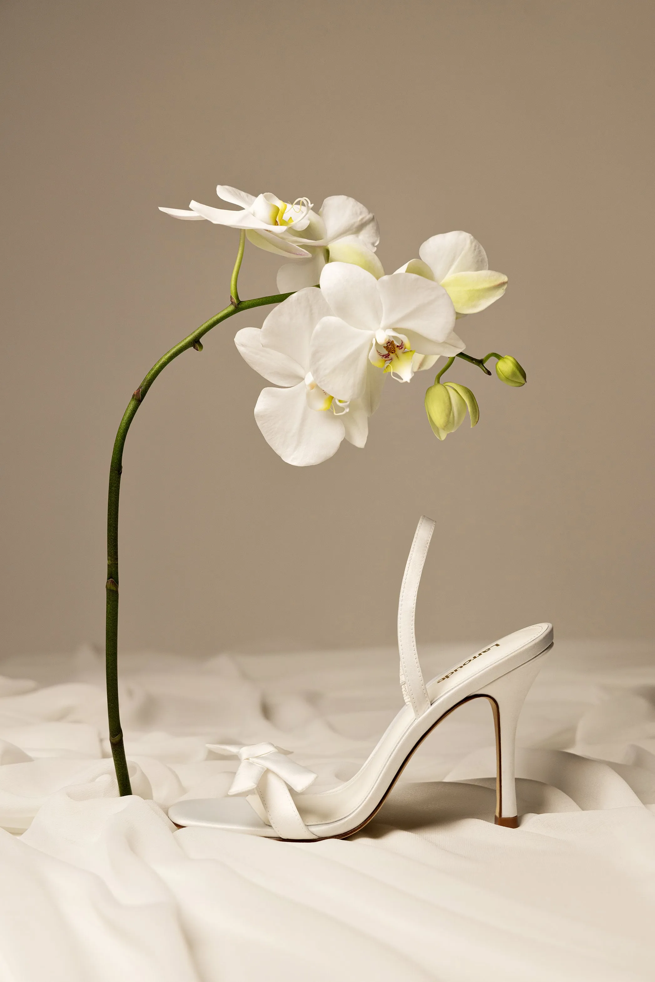 Larroudé x Markarian Bridal Sandal In White Satin