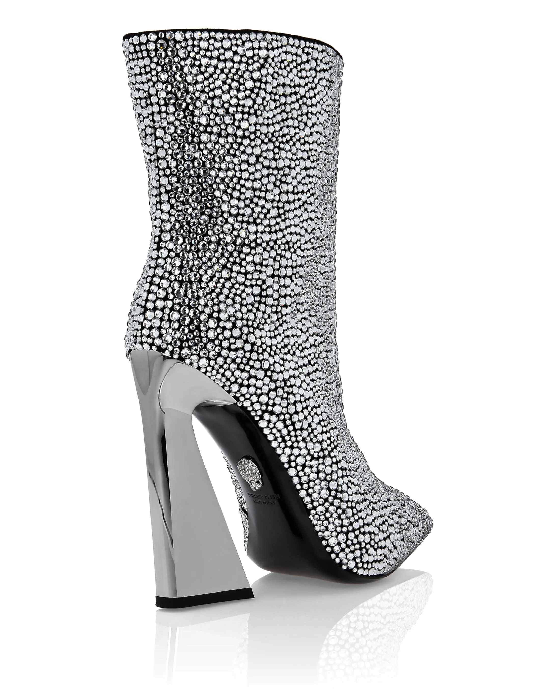 Leather Boots High Heels Mid Stones