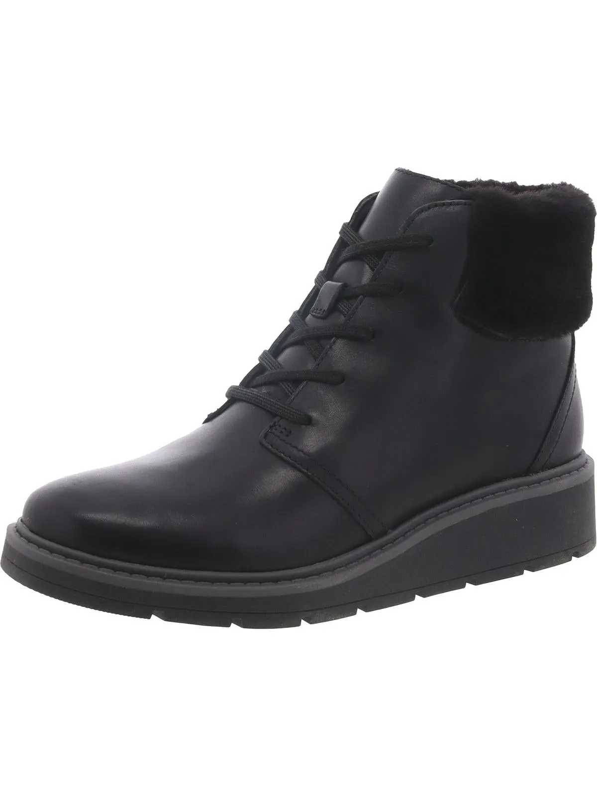 Leighly Lace Womens Leather Faux Fur Trim Ankle Boots