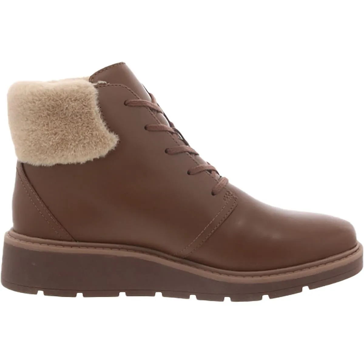 Leighly Lace Womens Leather Faux Fur Trim Ankle Boots