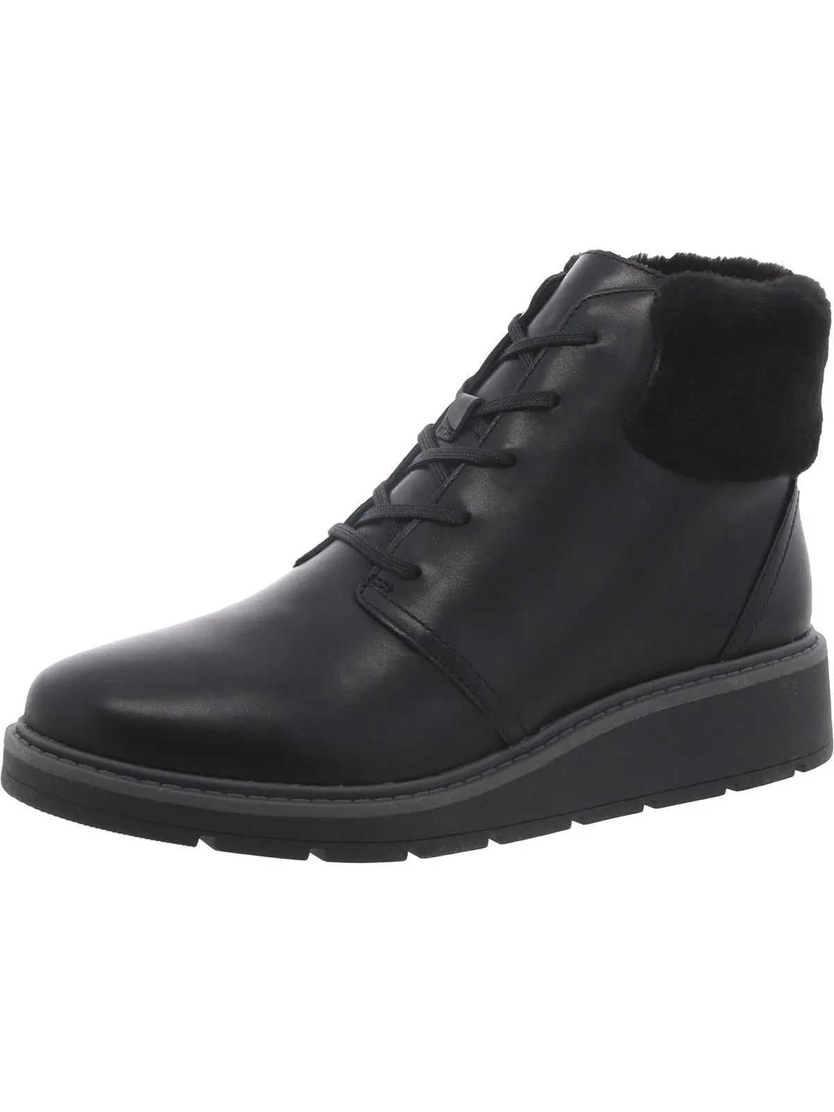 Leighly Lace Womens Leather Faux Fur Trim Ankle Boots