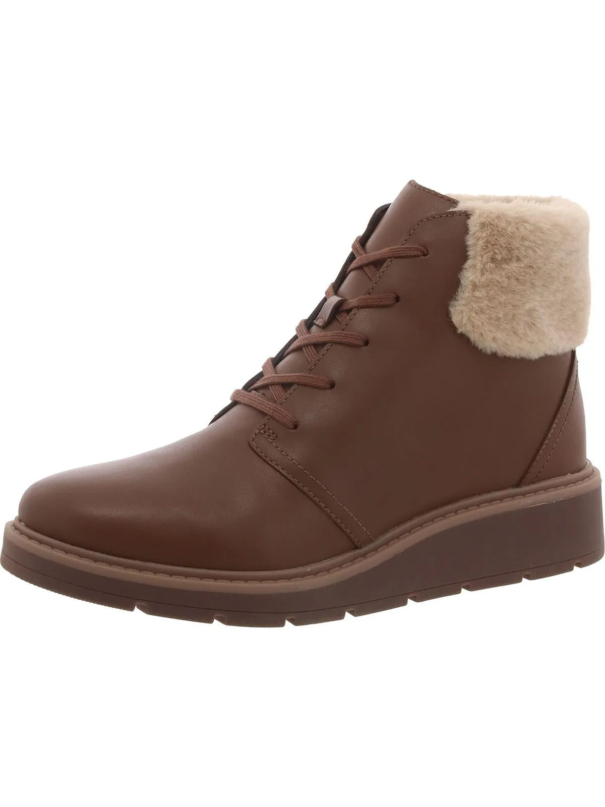 Leighly Lace Womens Leather Faux Fur Trim Ankle Boots