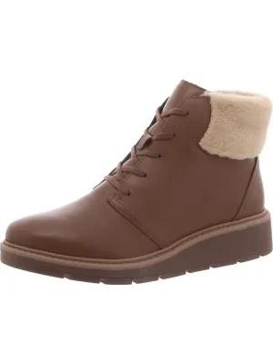 Leighly Lace Womens Leather Faux Fur Trim Ankle Boots
