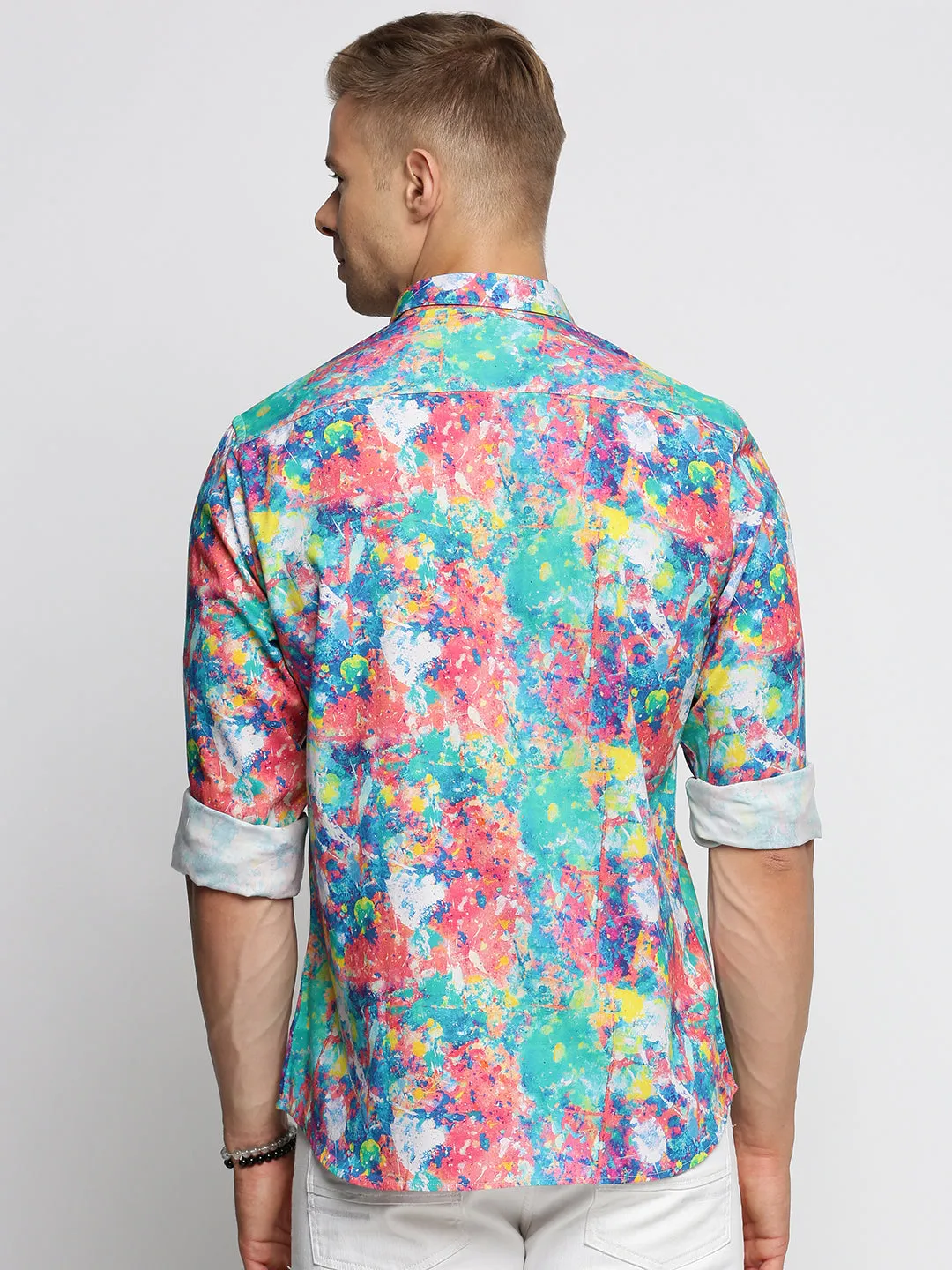 Men Blue Smart Slim Fit Abstract Printed Casual Shirt