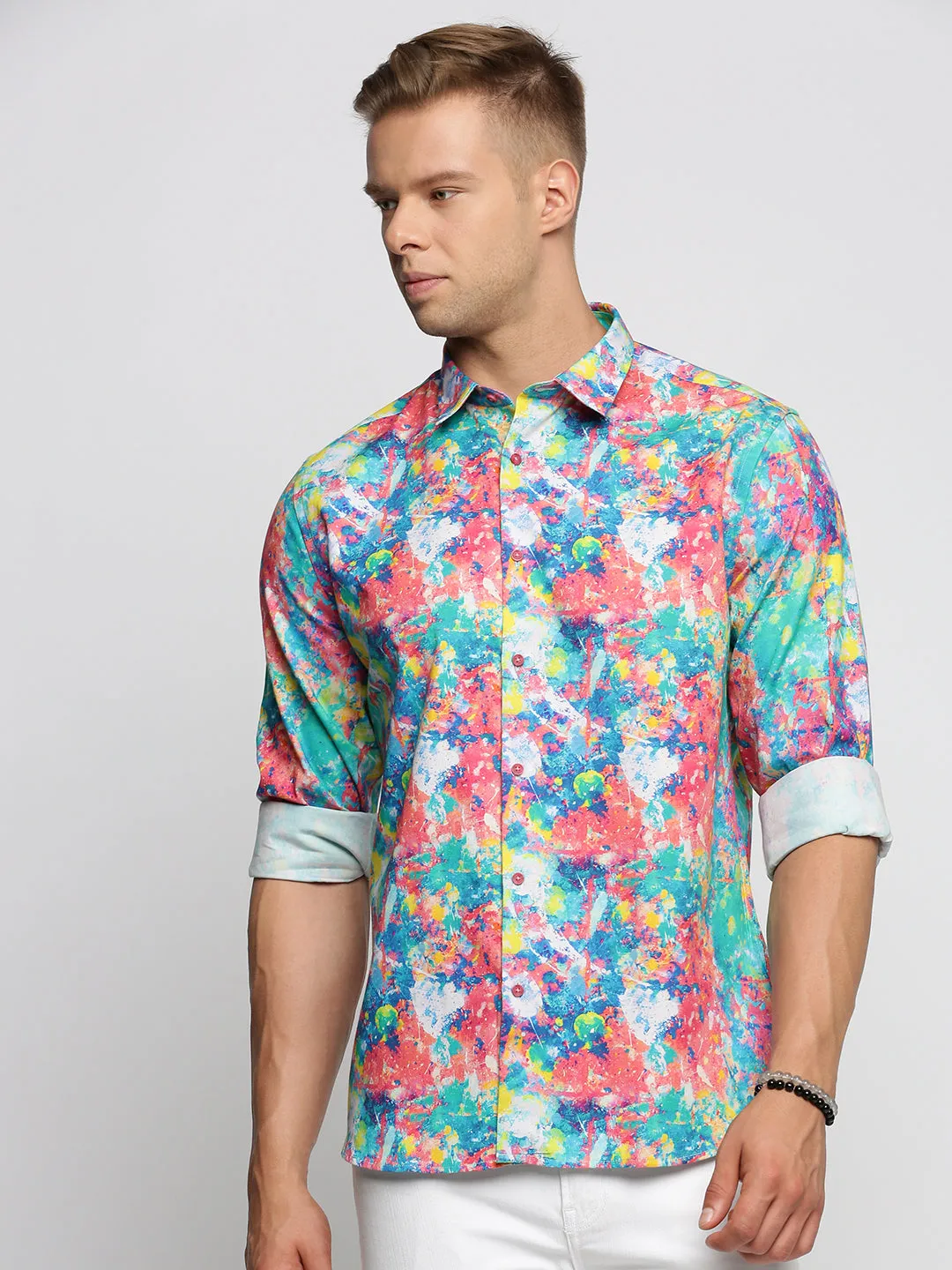 Men Blue Smart Slim Fit Abstract Printed Casual Shirt