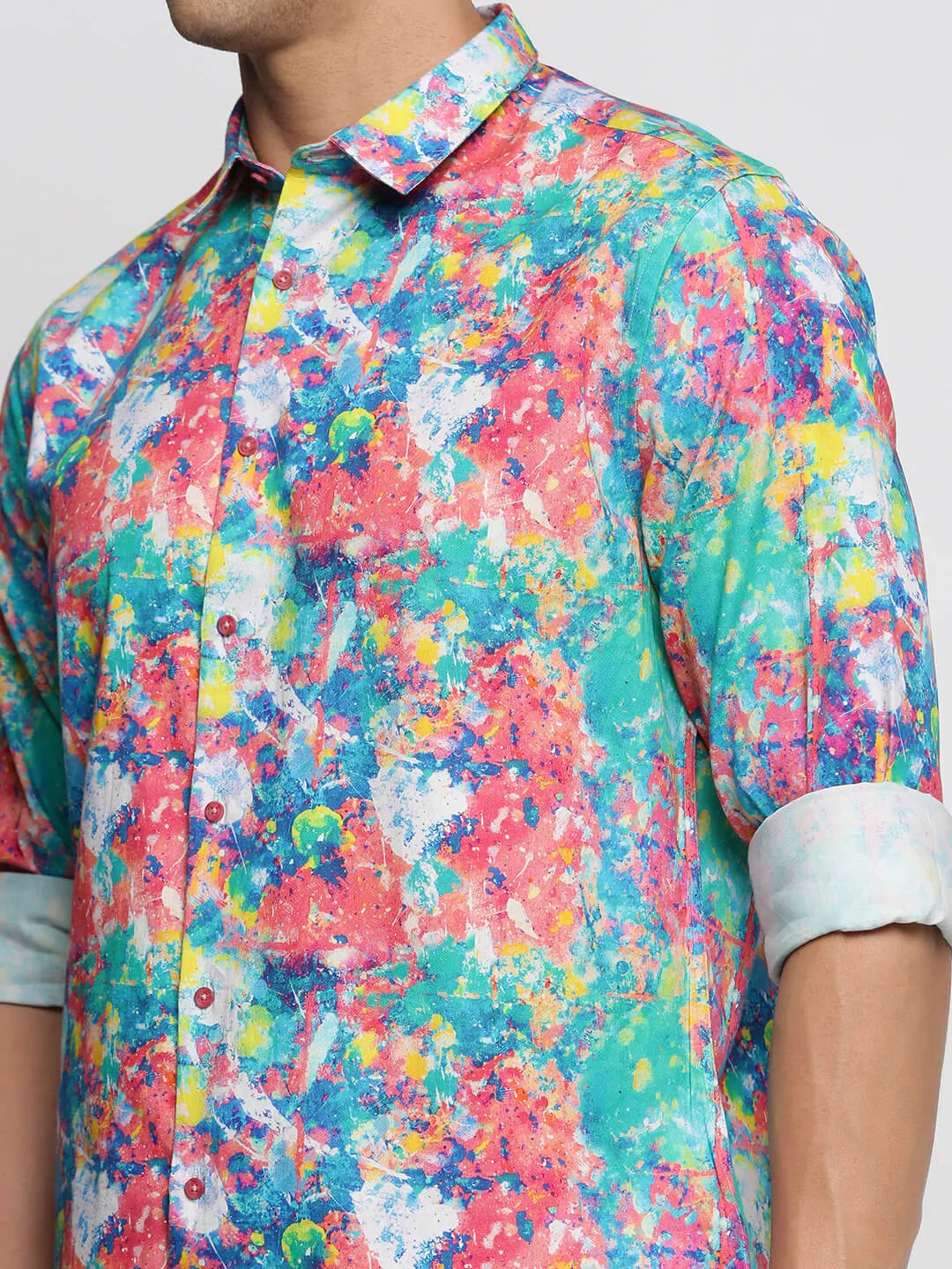 Men Blue Smart Slim Fit Abstract Printed Casual Shirt