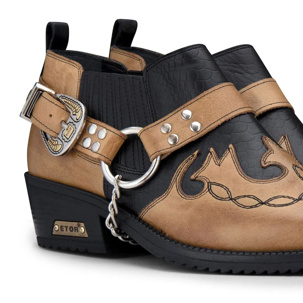 Men's Black/Tan Snakeskin Winklepicker Leather Western Shoes