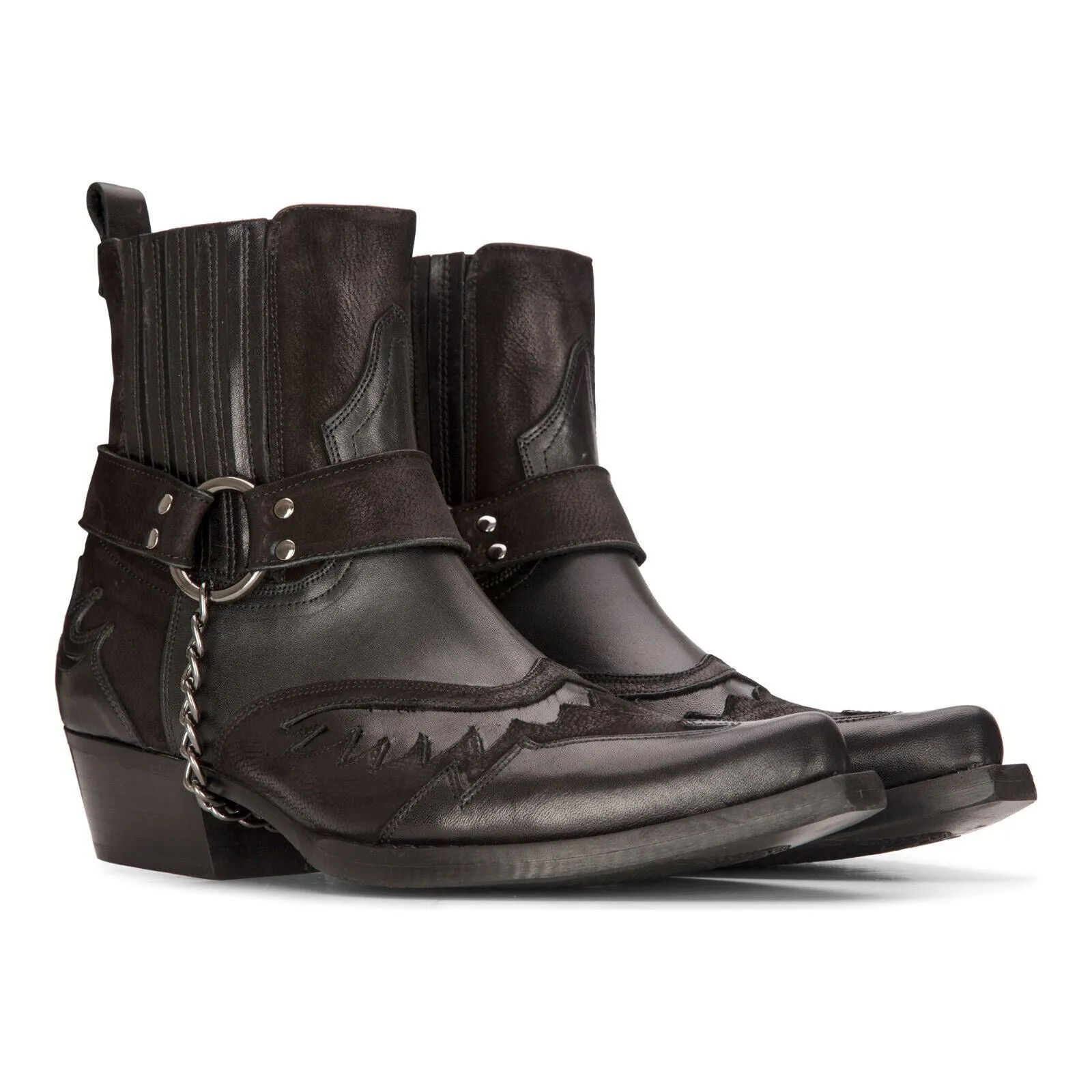 Mens Leather Cowboy Ankle Boots Black Brown Cuban Biker Winklepicker Western