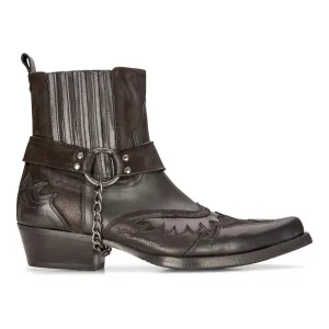 Mens Leather Cowboy Ankle Boots Black Brown Cuban Biker Winklepicker Western