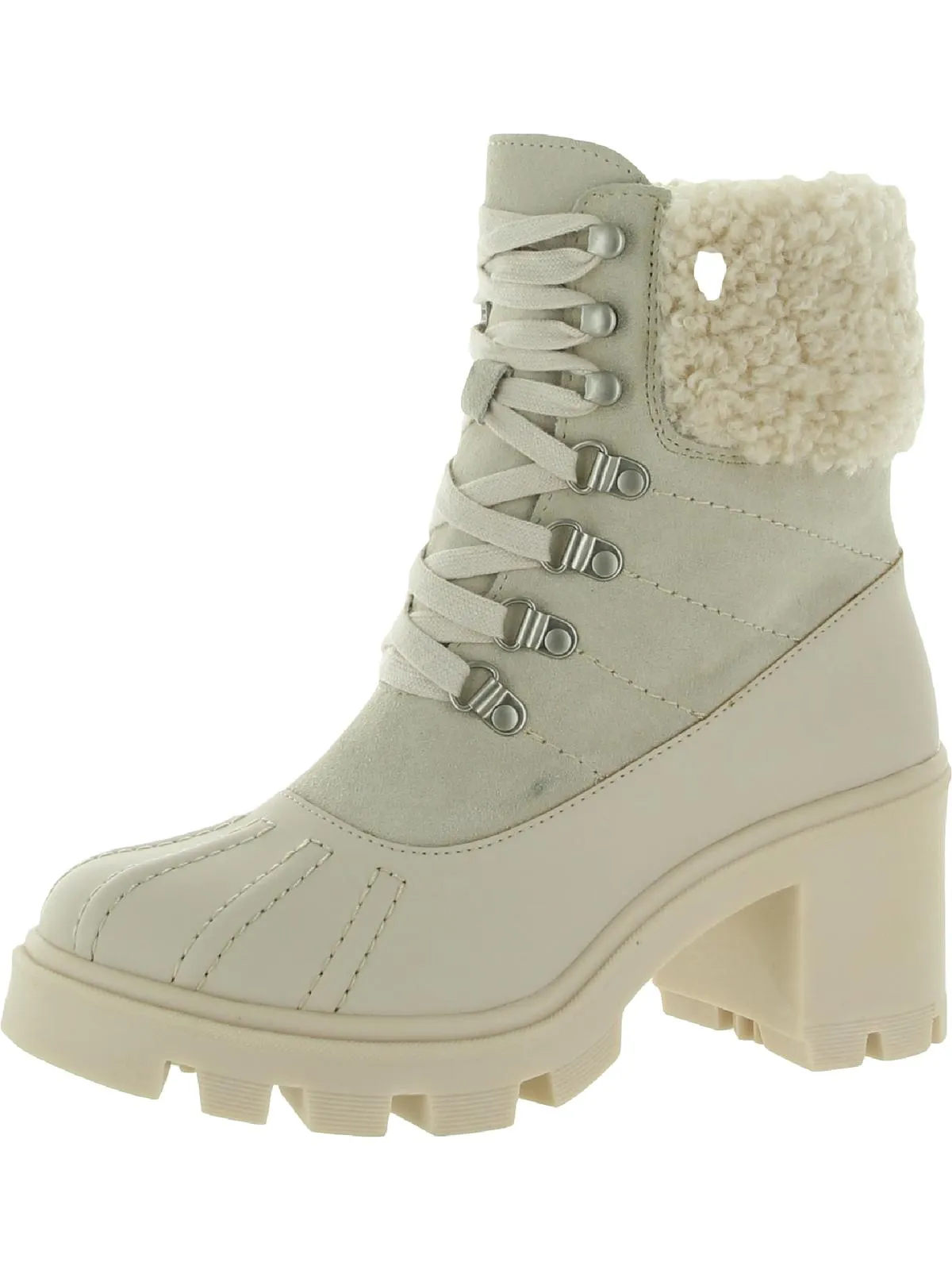 Mikayla Womens Leather Block Heel Combat & Lace-up Boots
