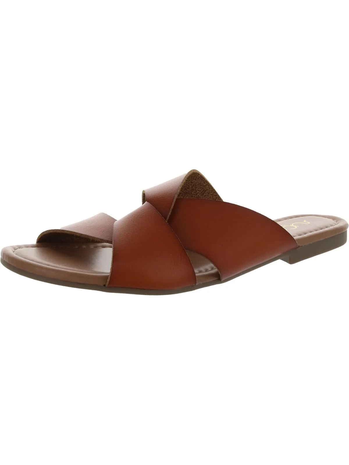 Olena Womens Faux Leather Slip On Flat Sandals